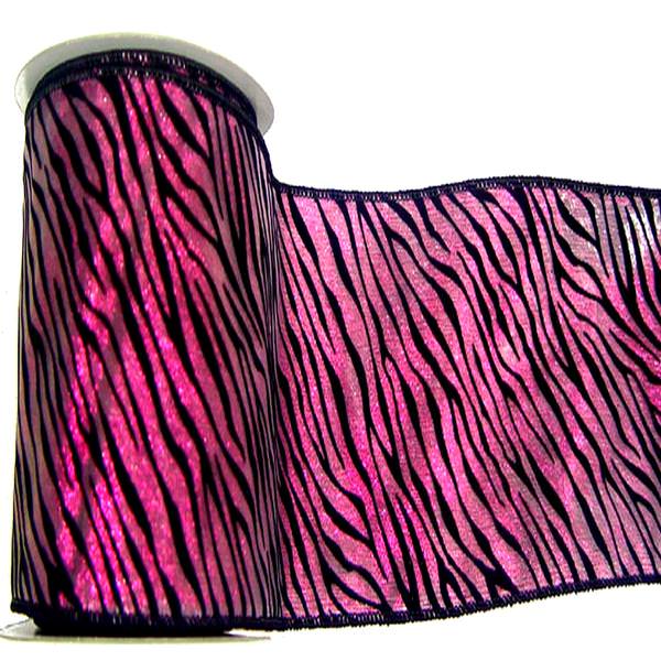 2.5" x 10yd Fuchsia Lamé Black Velvet Zebra Ribbon