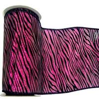 Vickerman 4" x 10yd Fuchsia / Black Lamé Velvet Zebra Ribbon