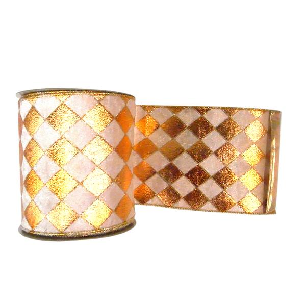 4" x 10yd Gold / Cream Diamond Lamé Ribbon