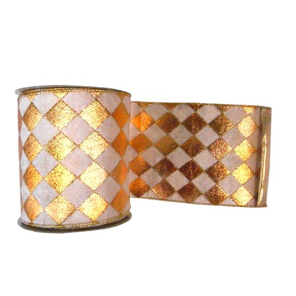6" x 10yd Gold / Cream Diamond Lamé Ribbon