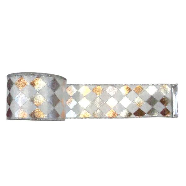 2.5" x 10yd Silver / White Diamond Lamé Ribbon