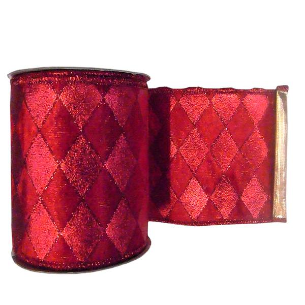 2.5" x 10yd Red / Red Gold Lamé Diamond Ribbon
