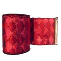 Vickerman 2.5" x 10yd Red / Red Gold Lamé Diamond Ribbon