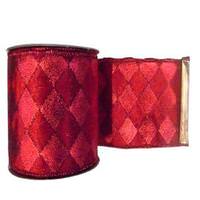 Vickerman 4" x 10yd Red / Red Diamond Gold Lamé Ribbon