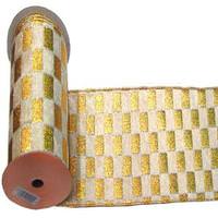 Vickerman 4" x 10yd Gold / Cream Check Lamé Ribbon