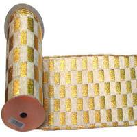 Vickerman 6" x 10yd Gold / Cream Check Lamé Ribbon