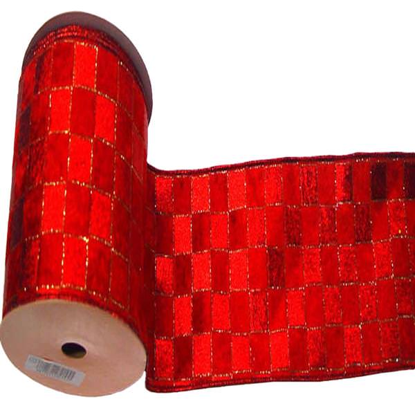2.5" x 10yd Red / Red Gold Lamé Check Ribbon