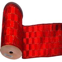Vickerman 2.5" x 10yd Red / Red Gold Lamé Check Ribbon