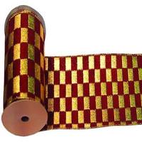 Vickerman 4" x 10yd Gold / Burgundy Check Lamé Ribbon