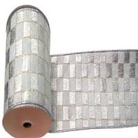 Vickerman 6" x 10yd Silver / White Check Lamé Ribbon