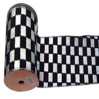 Vickerman 2.5" x 10yd Silver / Black Lamé Check Ribbon