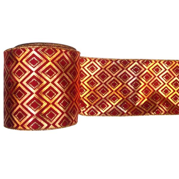 2.5" x 10yd Gold / Burgundy Diamond Lamé Ribbon