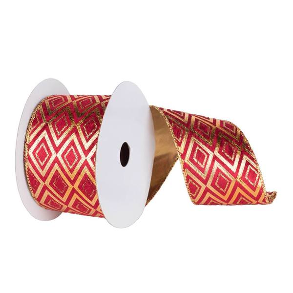 4" x 10yd Gold / Burgundy Diamond Lamé Ribbon