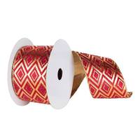 Vickerman 4" x 10yd Gold / Burgundy Diamond Lamé Ribbon
