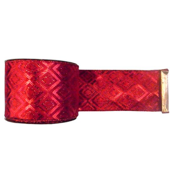 2.5" x 10yd Red / Red Gold Lamé Diamond Ribbon