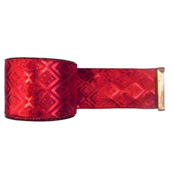 6" x 10yd Red / Red Diamond Gold Lamé Ribbon