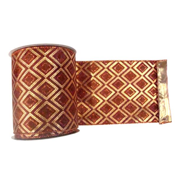 2.5" x 10yd Gold / Copper Lamé Diamond Ribbon