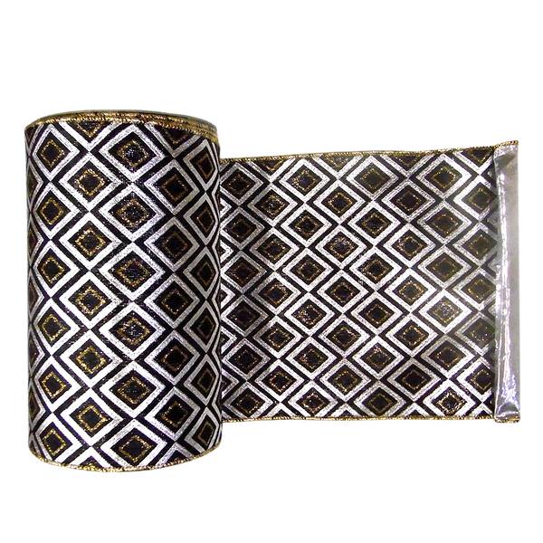 2.5" x 10yd Silver / Black Lamé Diamond Ribbon