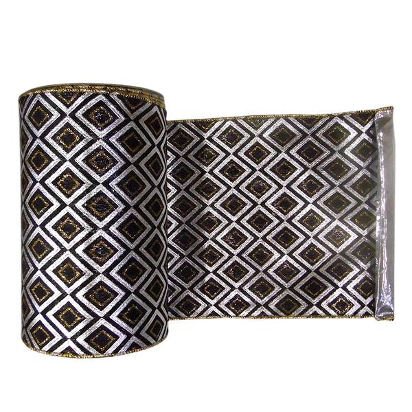4" x 10yd Silver / Black Diamond Lamé Ribbon