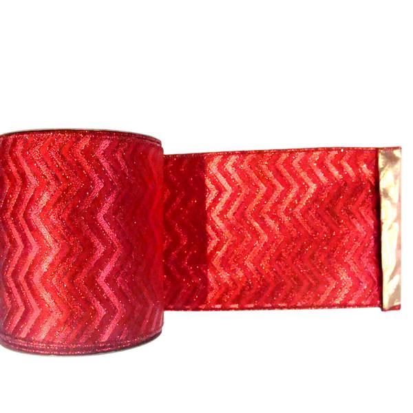 2.5" x 10yd Red / Red Gold Lamé Chevron Ribbon