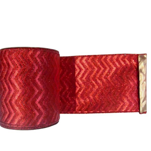 6" x 10yd Red / Red Chevron Gold Lamé Ribbon