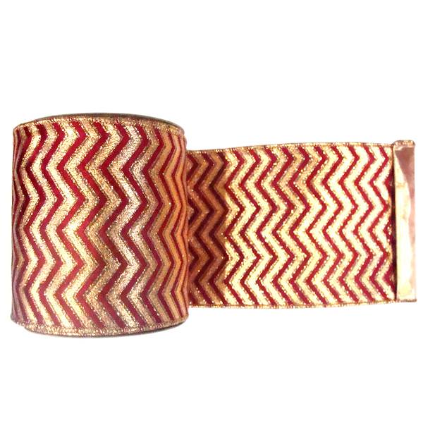 2.5" x 10yd Gold / Burgundy Lamé Chevron Ribbon