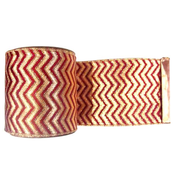 6" x 10yd Gold / Burgundy Chevron Lamé Ribbon