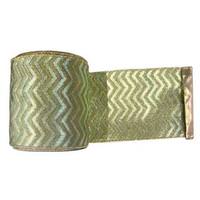 Vickerman 4" x 10yd Sage / Sage Chevron Gold Lamé Ribbon
