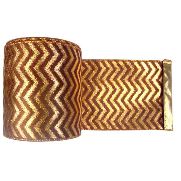 2.5" x 10yd Gold / Copper Lamé Chevron Ribbon