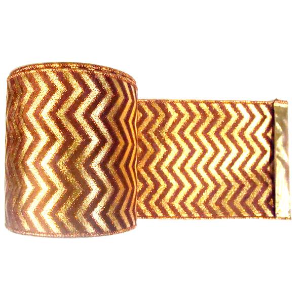 4" x 10yd Gold / Copper Chevron Lamé Ribbon