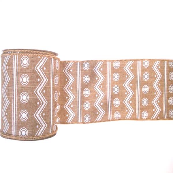 2.5" x 10yd Natural Mesh White Chevron Dot Ribbon