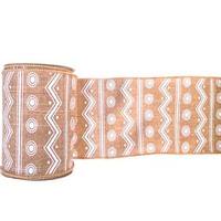 Vickerman 4" x 10yd Natural Mesh White Chevron Dot Ribbon