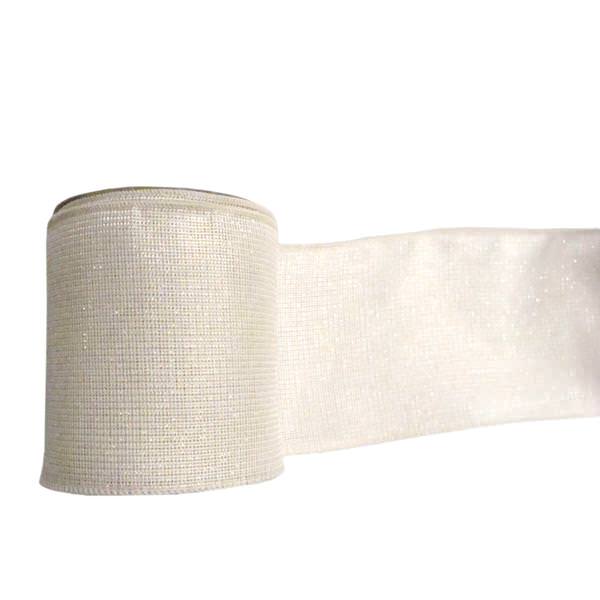 2.5" x 10yd Cream Mesh Gold / Silver Ribbon
