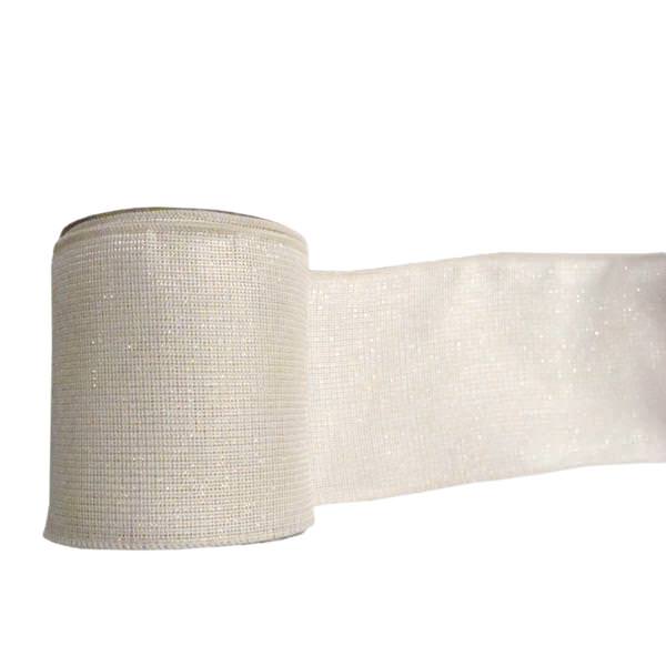 4" x 10yd Cream Mesh Gold / Silver Ribbon