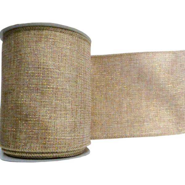 2.5" x 10yd Natural Mesh Gold Ribbon