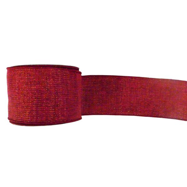 2.5" x 10yd Deep Red Mesh Silver Ribbon