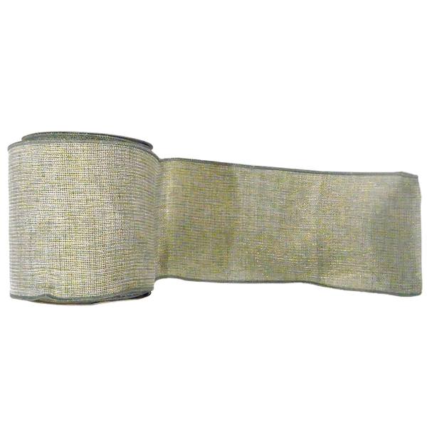 2.5" x 10yd Sage Mesh Gold Ribbon