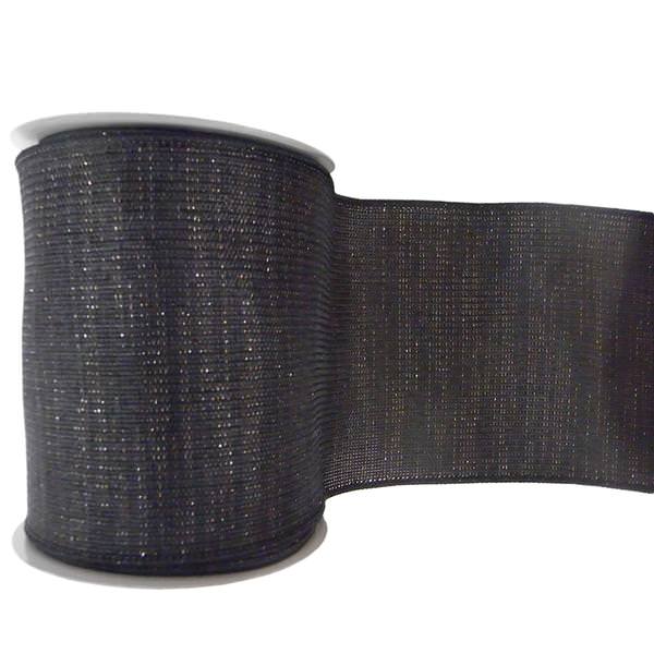 2.5" x 10yd Black Mesh Silver Ribbon