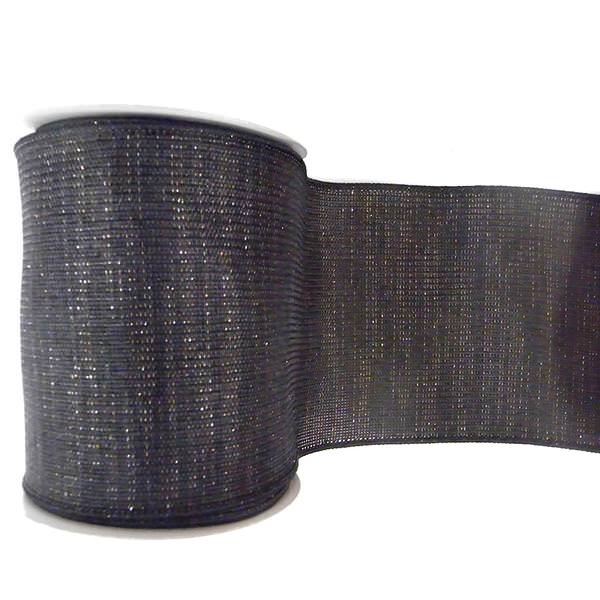 4" x 10yd Black Mesh Silver Ribbon