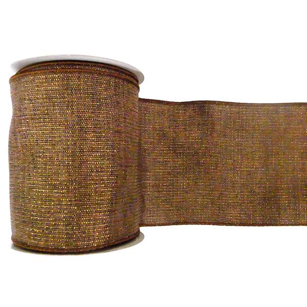 2.5" x 10yd Brown Mesh Gold Ribbon