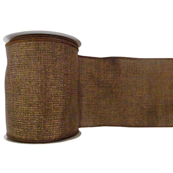4" x 10yd Brown Mesh Gold Ribbon