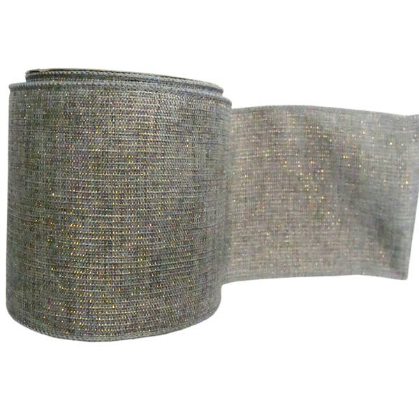 2.5" x 10yd Gray Mesh Gold / Silver Ribbon