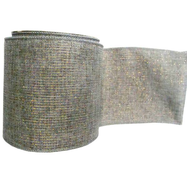 4" x 10yd Gray Mesh Gold / Silver Ribbon
