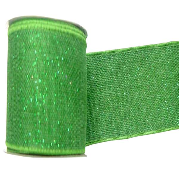 2.5" x 10yd Green Sparkle Burlap Ribbon