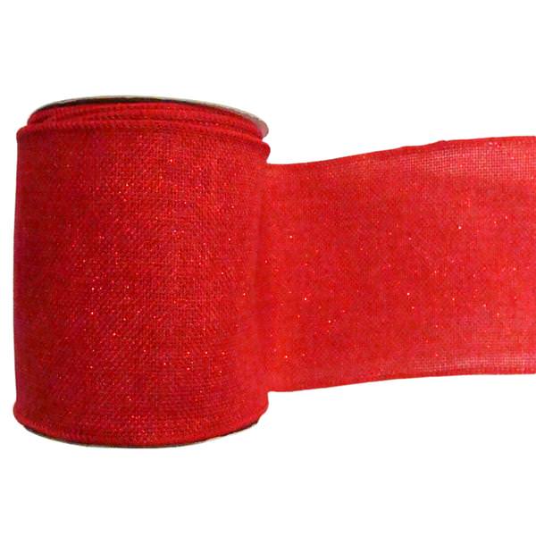 2.5" x 10yd Red Sparkle Burlap Ribbon
