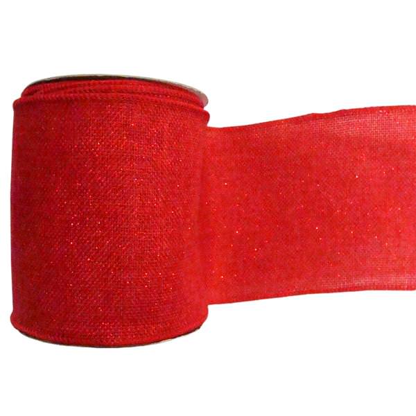 4" x 10yd Red Sparkle Burlap Ribbon