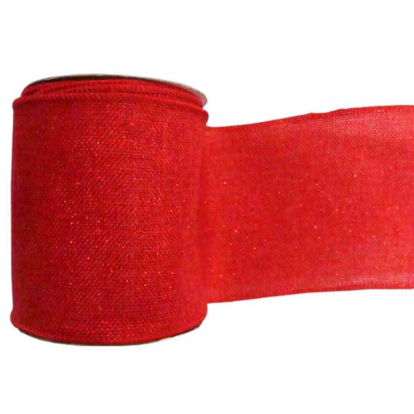 6" x 10yd Red Sparkle Burlap Ribbon