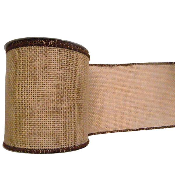4" x 10yd Natural Burlap Brown Edge Ribbon