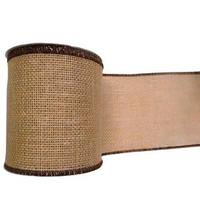 Vickerman 4" x 10yd Natural Burlap Brown Edge Ribbon