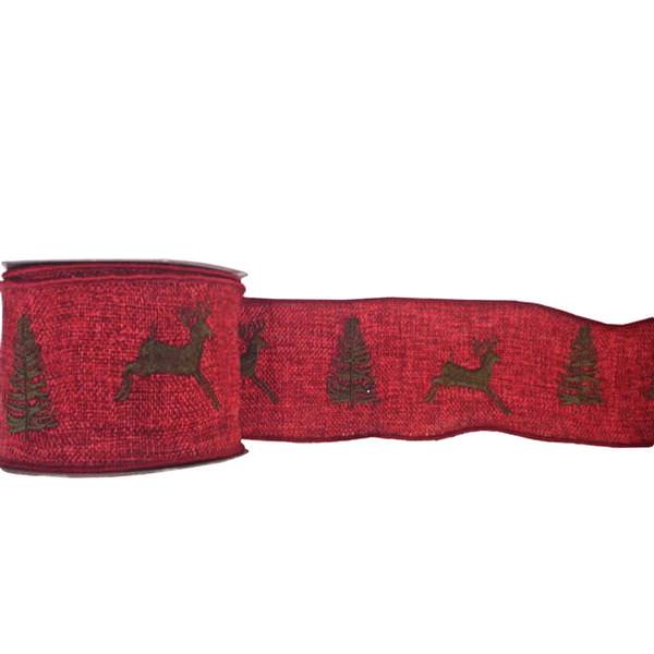 2.5" x 10yd Deep Red Burlap Green Décor Ribbon